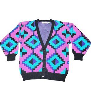 Vintage Gloria Vanderbilt Knit Cardigan Size Medium Aztec Pattern Long Sleeve